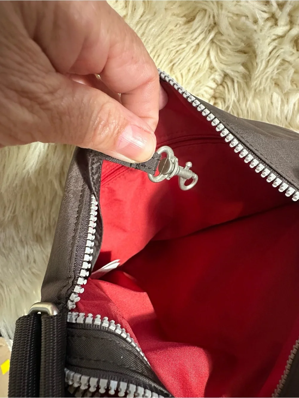 Baggallini light brown Nylon Crossbody with Triple Silver Zippers